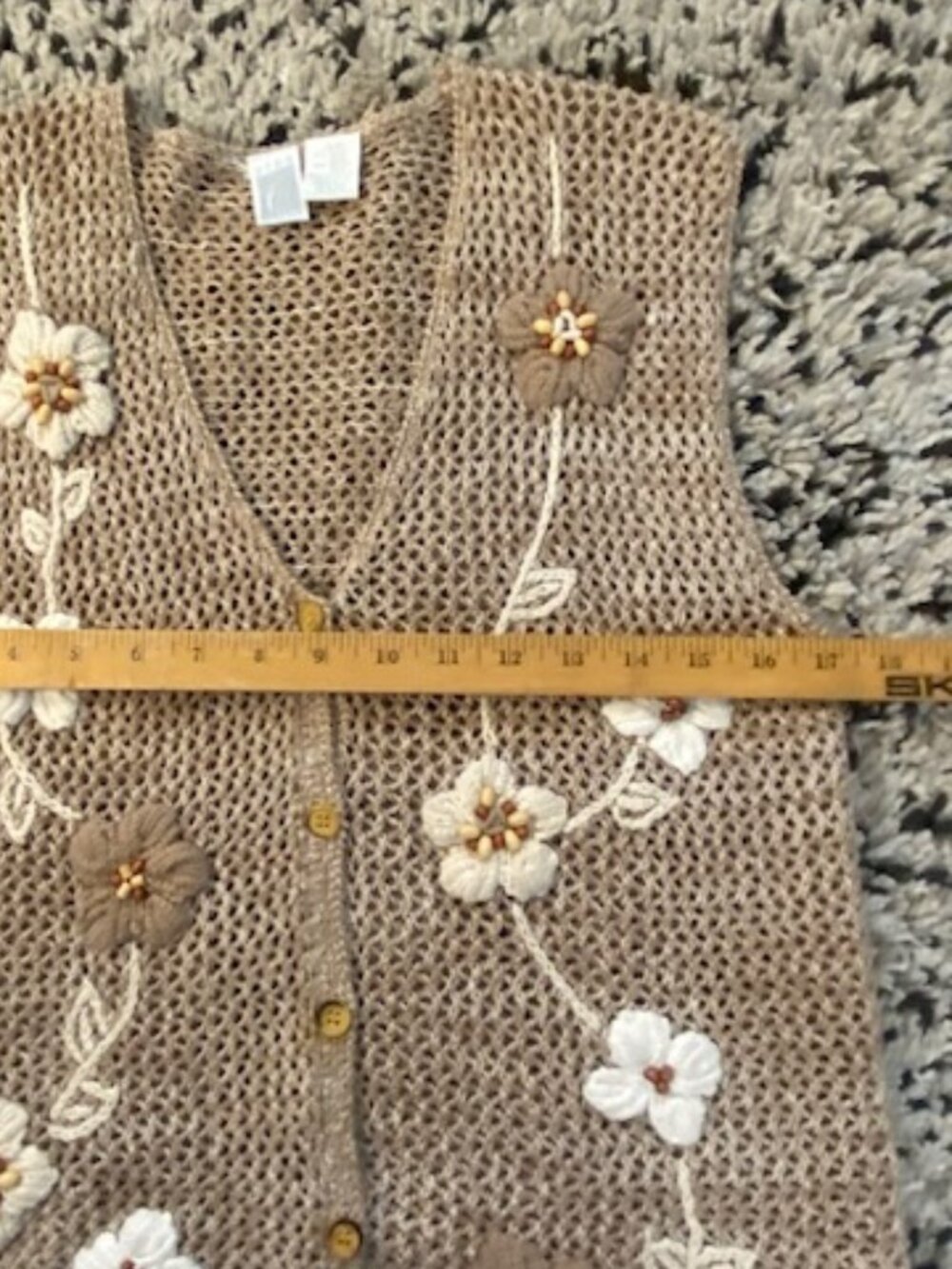 VTG Knit Vest Beaded embroidery Floral Brown Grandmacore Size Small - Picture 8 of 12